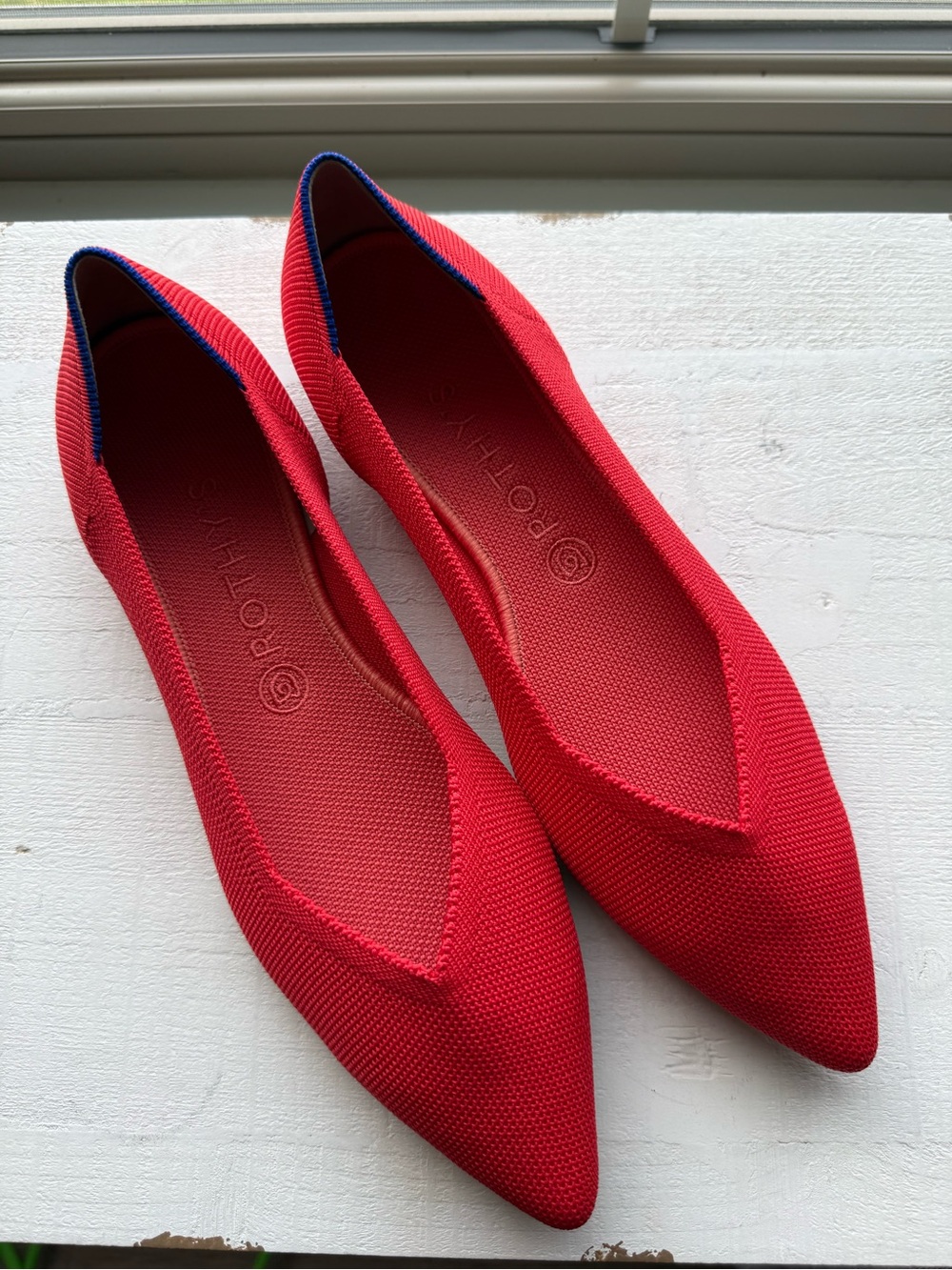 Rothy's Red Pointed Knit Slip-On Flats